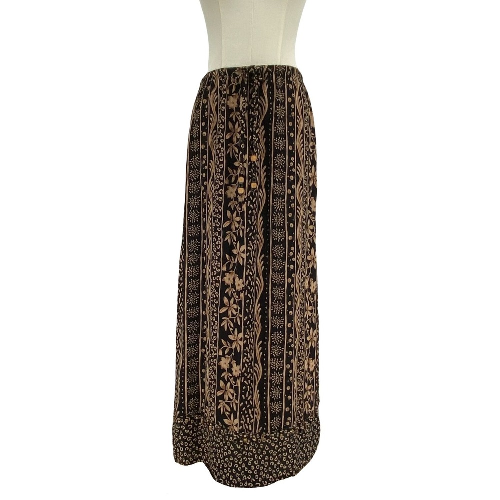 Notations Floral and Stripe Maxi Skirt - Black and Tan